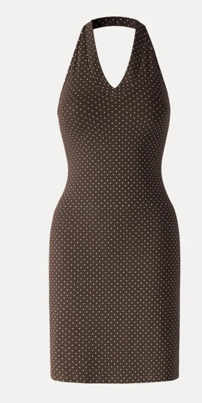 NWT OGL Soft Stretch Cotton Halter Neck Polka Dot Mini Bra Dress Brown Size L